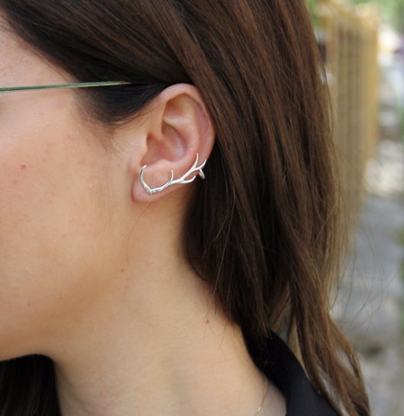 Silver Antler Ear Cuff Silver Horn Ear Cuff Deer Antler Ear Cuff Etsy
