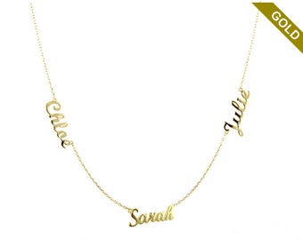 Collar de oro de 14k tres nombres - Collar de nombre personalizado de oro