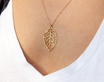 Silver Leaf Necklace - Hammered Leaf Necklace