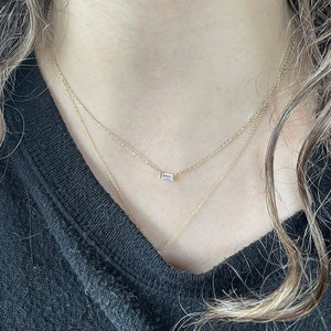 Baguette Diamond Necklace - Silver Baguette Necklace - Minimal Dainty Baguette Necklace - Bridesmaid Gift - Mothers Day Gift