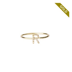 14k Gold Initial Ring with Swarovski Gold Letter Ring image 1