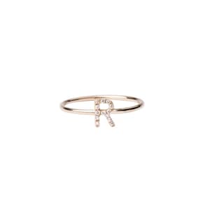 Silver Initial Ring with Stone - Silver Letter Ring