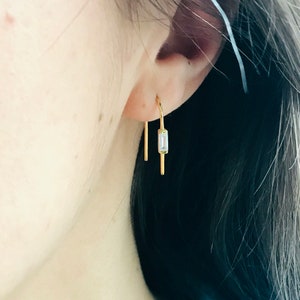 Baguette Diamond Earrings - Baguette Stud Earrings - Full Cut Baguette Studs - Minimal Dainty Earrings - Bridesmaid Gift - Mother&#39;s Day Gift