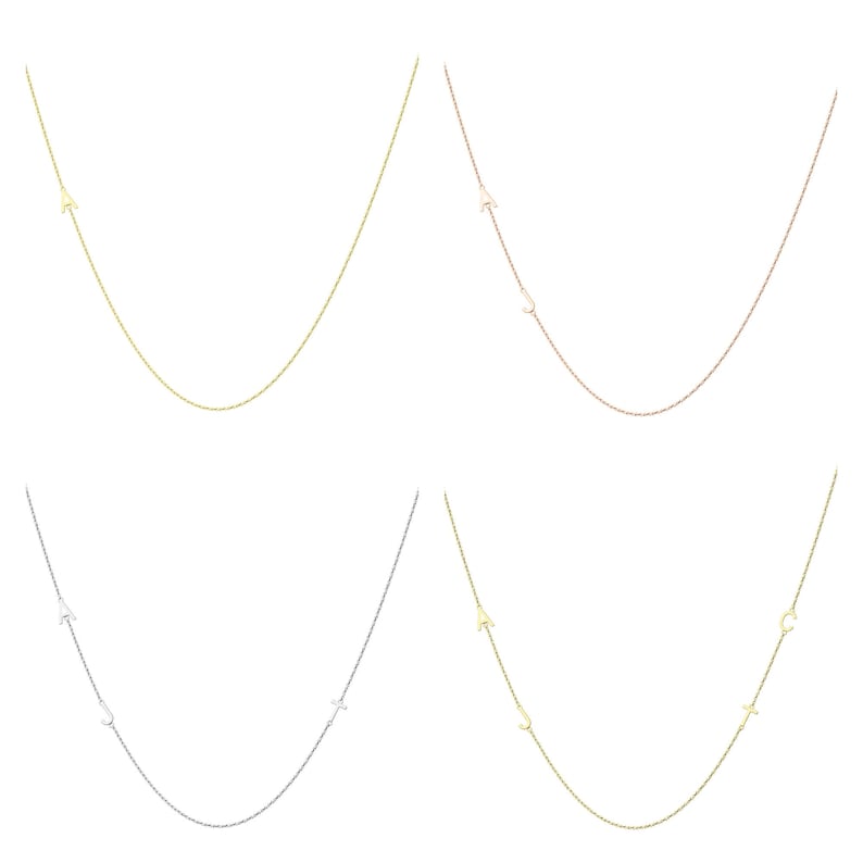 14k Gold Letter Necklace Asymmetric initial Necklace Sideways initial Necklace Alphabet Necklace image 1