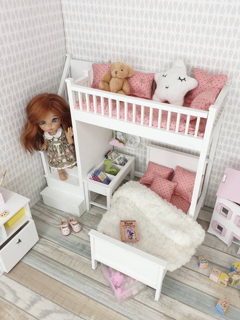 1/8 doll bunk bed dollhouse bed tiny BJD furniture Pukifee Etsy