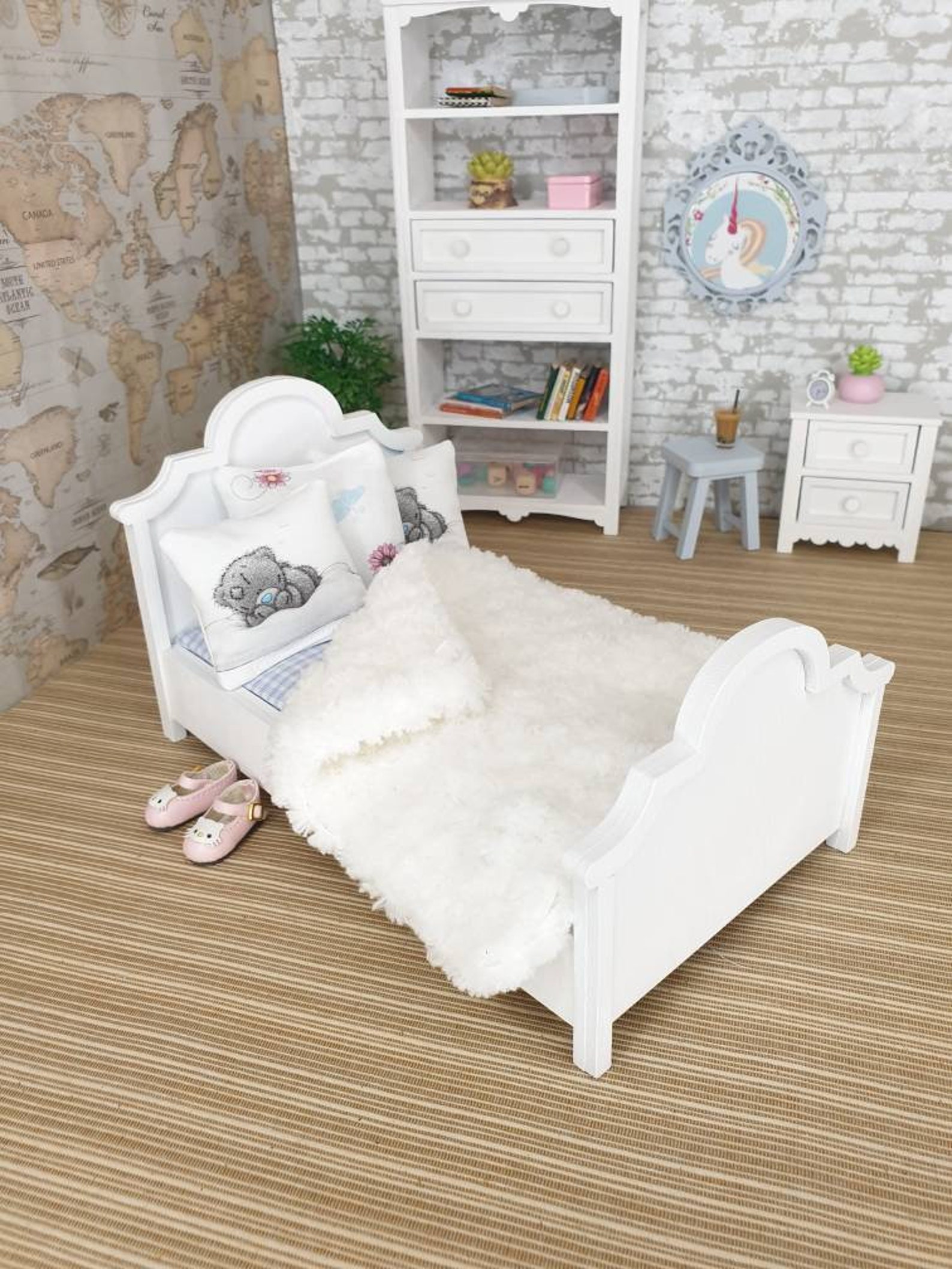 Miniature bed for 1/8 doll dollhouse bed doll furniture bed Etsy