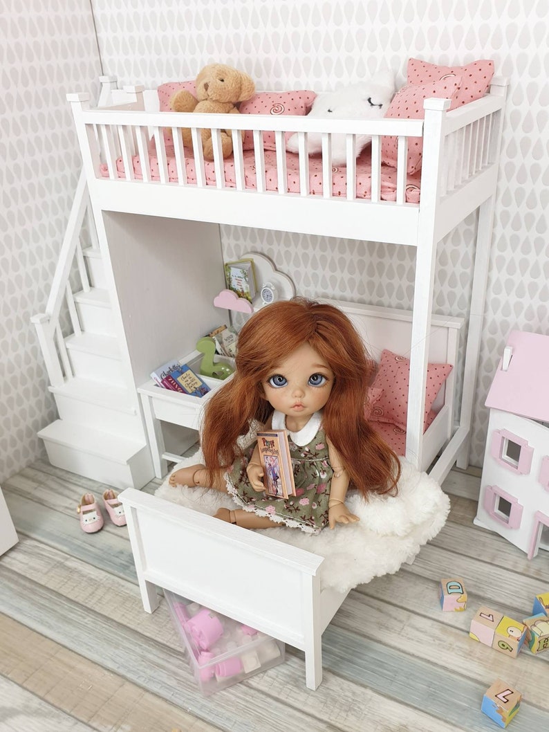 1/8 doll bunk bed dollhouse bed tiny BJD furniture Pukifee Etsy