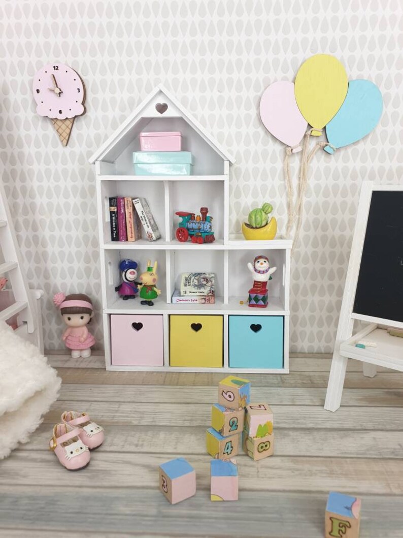 Miniature bookcase dollhouse shelf doll furniture 1/8 Etsy