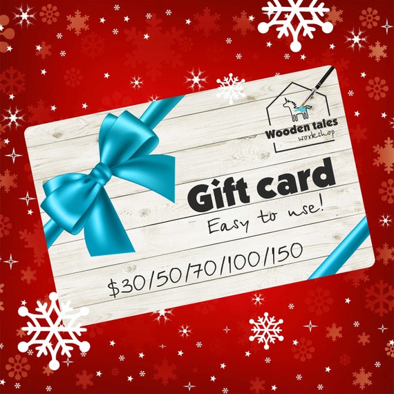 Gift card 30/50/70/100/150 USD, Wooden tales workshop gift card, shop gift card, gift certificate, last minute gift, Christmas gift
