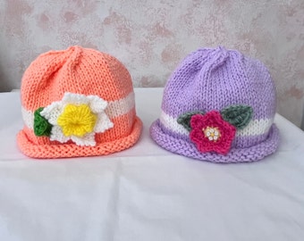 Spring Bonnets, 3 to 6 Months, Hand Knit