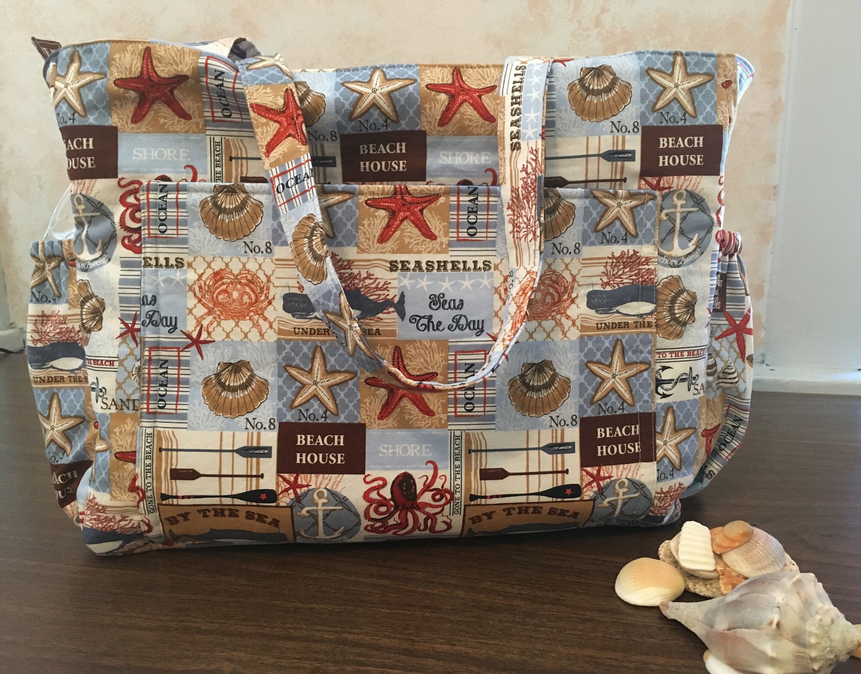 Beach Bag Seaside Print Zippered with multipockets Etsy