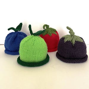 Baby Fruit and Veggie Hats for 1 to 3 Months, Hand Knitted
