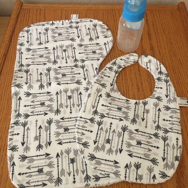 Baby Boy Bib & Burp Cloth Set, Arrows, Flannel and Terry