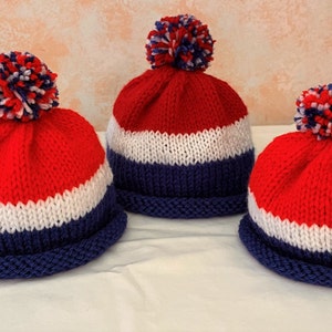 Patriotic Baby Hats, 3 sizes, red, white, blue