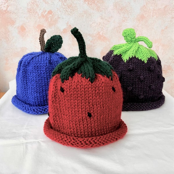 Berry Baby Hats for 6 to 9 Months, Hand Knit