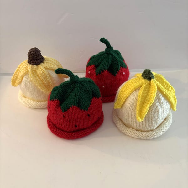 3-6 Months Strawberry & Banana Knit Hats