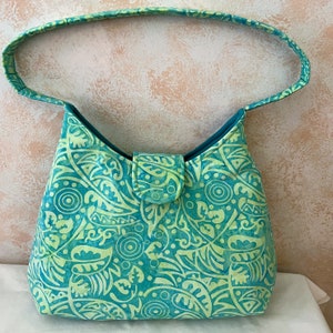 Batik Tropical Shoulder Bag Aqua and Teal Leafy Print