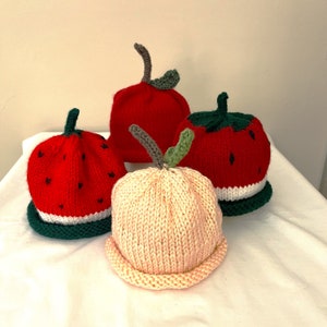 Baby Fruit and Veggie Hats, 1-3 Months, Hand Knitted