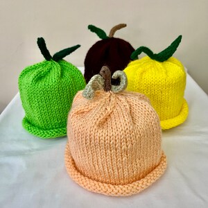 Baby Fruit Hats, 3 to 6 months, hand knit