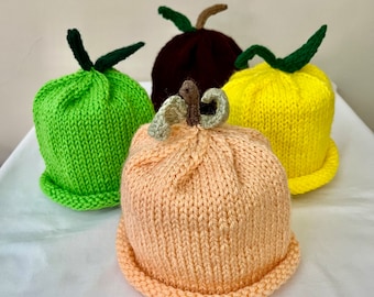 Baby Fruit Hats, 3 to 6 months, hand knit