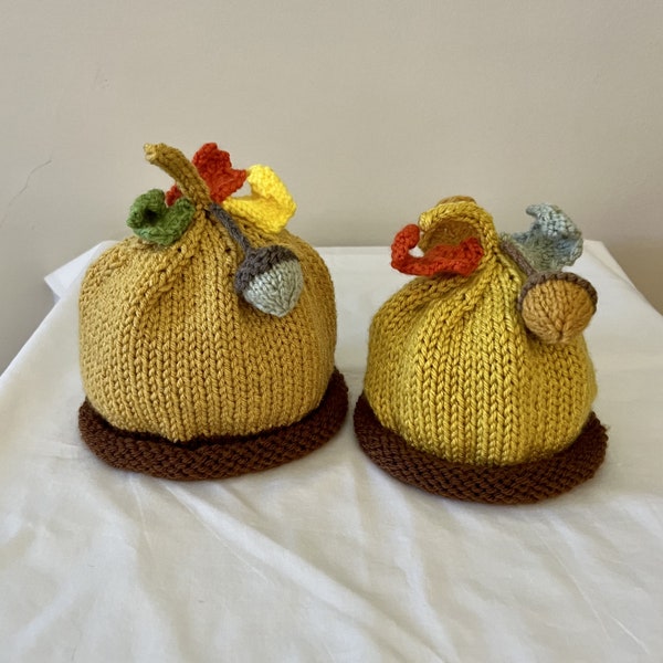 Acorn and Oak Leaf Hats Newborn to 3 months and 3 to 6 months sizes