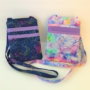 Crossbody fabric Zippered Cell Phone Pouch With Pockets