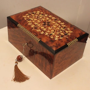 FAST SHIPPING**Big Wooden Jewelry Box,Thuya Wood Box With Two Storage Level,Large Jewelry Box,Jewelry Organizer Box,Decorative Lock Box