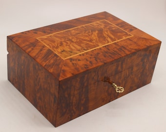 Wooden Jewelry Box Made Of Thuya Burl,Lockable Wooden Chest Box With Two Storage Level,Large Jewelry Box,Decorative Lock Box