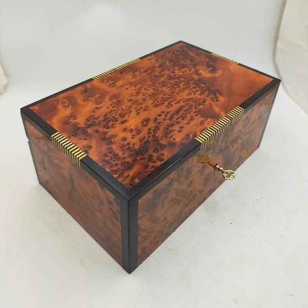 Large Handmade Wooden Jewelry Box,Women Jewelry Organizer Box,Burl Box With Two Storage Level,Keepsake Decorative Lock Box,Christmas Gift