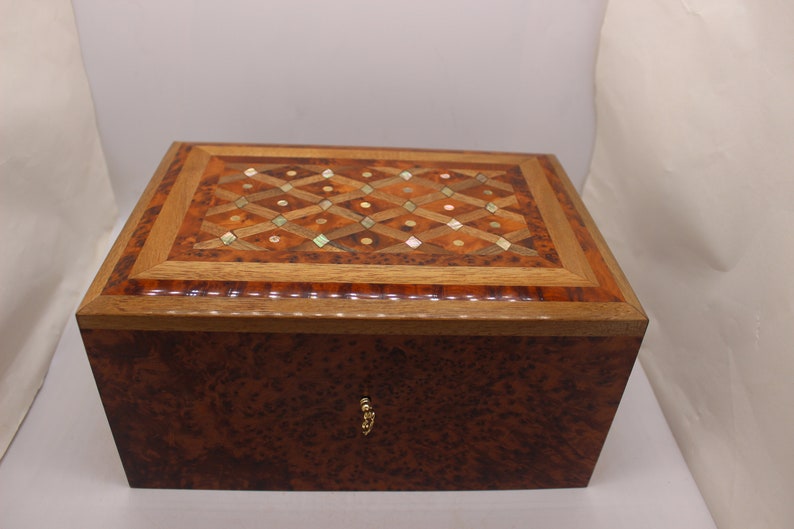 Thuya Wooden Jewelry Box Inlaid With-Mother-Of-Pearl,Moroccan Handmade,Jewelry Organizer Box,Decorative Box,Large Jewelry Box,Storage Box