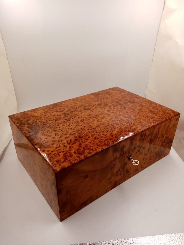 Big Handmade Jewelry Box Made Of Thuya Burl Wood,Large Jewelry Box,Jewelry Organizer Box,Memory Box,Decorative Lock Storage Box,Gift For Her
