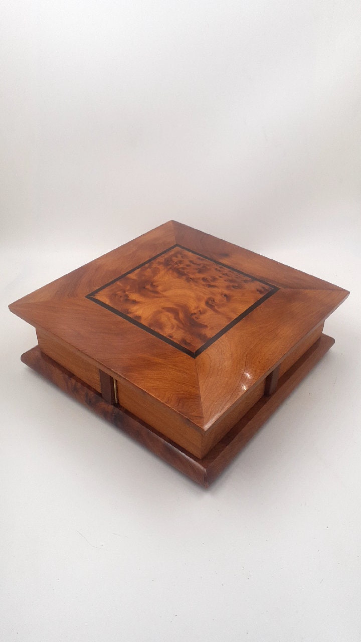 Hand-carved Secret Opening Wooden Jewelry Box With Four Drawers