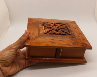 Joyero de madera decorativo tallado a mano con apertura secreta,Caja de baratija única,Caja de rompecabezas Burl