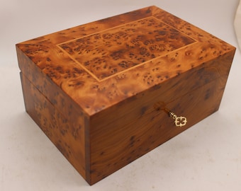 Large Handmade Wooden Jewelry Box Made Of Thuya Burl Wood,Jewelry Organizer,Memory Box,Decorative Storage Box For Women,Christmas Gift Box