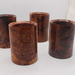 Set of 4 Thuya Wood Pen Holders, Pencil Wood Cup, Moroccan Handmade Pencil holder for Desk Storage, Pen Storage For Home Decor