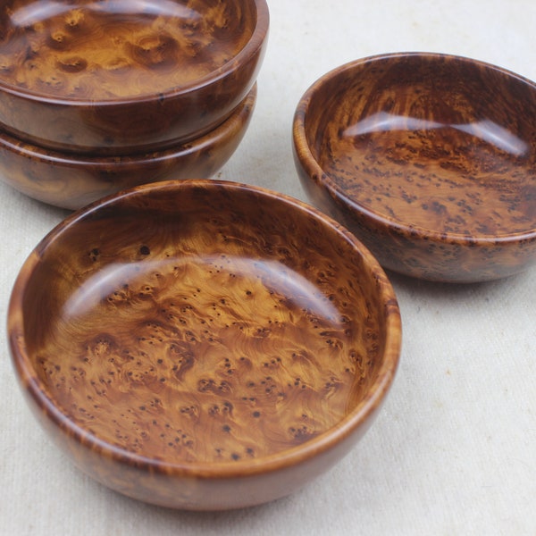 Set Of 4 Handcrafted Thuya Wood Bowls - Rustic Moroccan Decor - Decorative Serving Salad Bowl