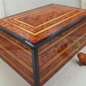 FAST SHIPPING**Big Wooden Jewelry Box,Thuya Wood Box With Two Storage Level,Large Jewelry Box,Jewelry Organizer Box,Decorative Lockable Box