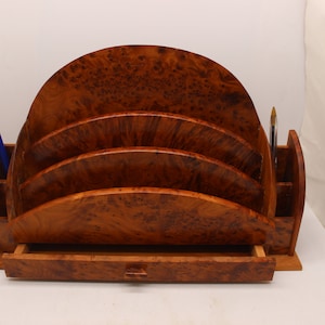 Organizador de mesa grande de madeira feito à mão, porta-cartas de madeira Thuya, porta-cartas feito à mão, organizador de mesa, armazenamento de mesa de madeira, presente de aniversário