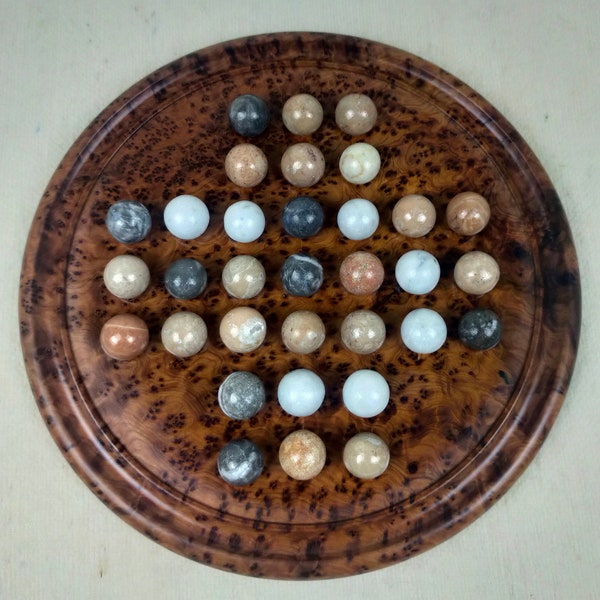 Large Beautiful Handmade Wooden Solitaire Game With Marble Balls,Thuya Wood Solitaire,Moroccan Wood Board Game,Home Decor