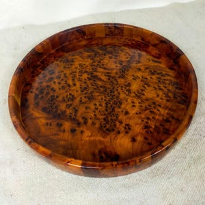 Decorative Large Wooden Round Tray Made Of Thuya Burl, Wood Serving Tray For Kitchen, Wooden Tray For Coffee Table, Gift For Her