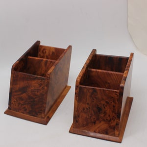 Set of 2 Thuya Wooden Business Card Box Rustic Handmade,Moroccan Wood Business Card Holder, Wood Remote Control Box