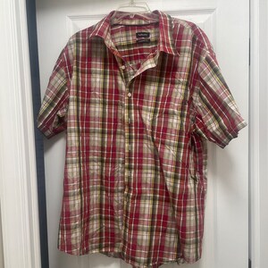 Vintage Men&#39;s Shirt Plaid Patterned Short Sleeve Button Down Van Heusen
