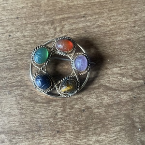 Vintage Scarab Stones Brooch Pin 12kt 1/20 yellow gold filled