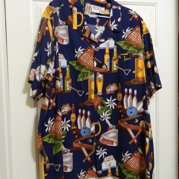 Vintage Barefoot in Paradise Men's Hawaiian Shirt Short Sleeve Button Down Printed Shirt Size 5X Plus Size Bowling