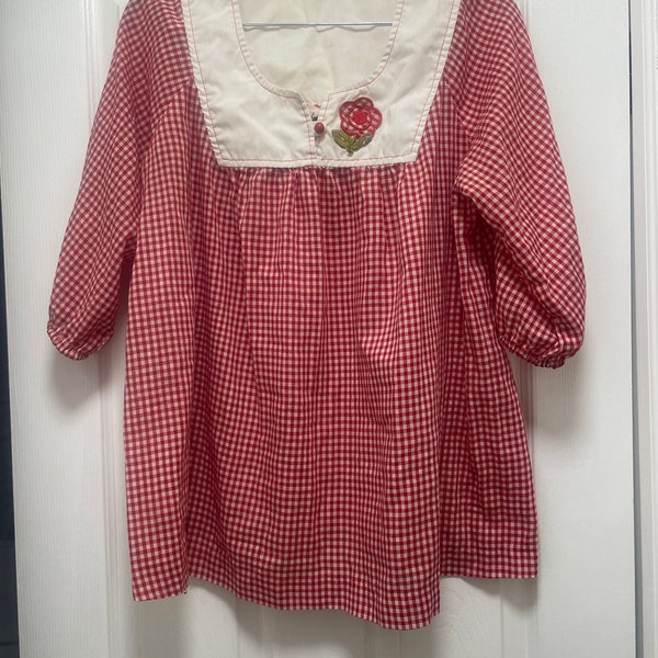 Vintage Retro Women's Top Red and White Gingham Apron Blouse Cottagecore