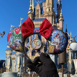 Beauty and the Beast Inspired Minnie Ears / Belle Minnie Ears / Stain Glass Minnie Ears  / Mickey Mouse Ears