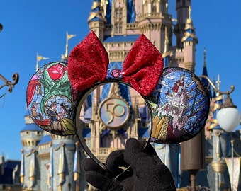 Beauty and the Beast Inspired Minnie Ears / Belle Minnie Ears / Stain Glass Minnie Ears  / Mickey Mouse Ears
