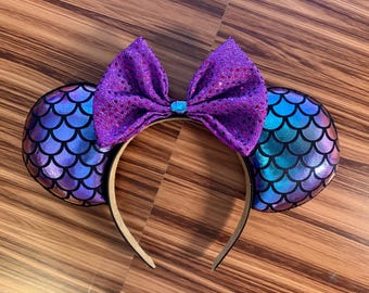 Mermaid Tail Ears / Little Mermaid Reversible Minnie Ears / Ariel Minnie Ears /