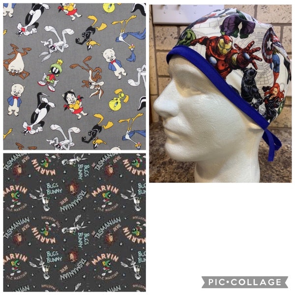 Mens unisex skull back Classic Looney Tunes cartoon reversible option surgical scrub hat cap