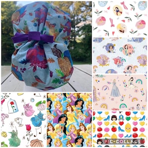 Woman’s Disney princess Montage themed Ponytail back surgical scrub hat cap